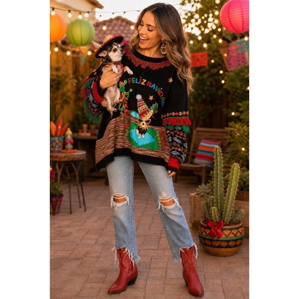 Holiday Time Feliz Navidad Chihuahua Novelty Christmas Sweater 3X